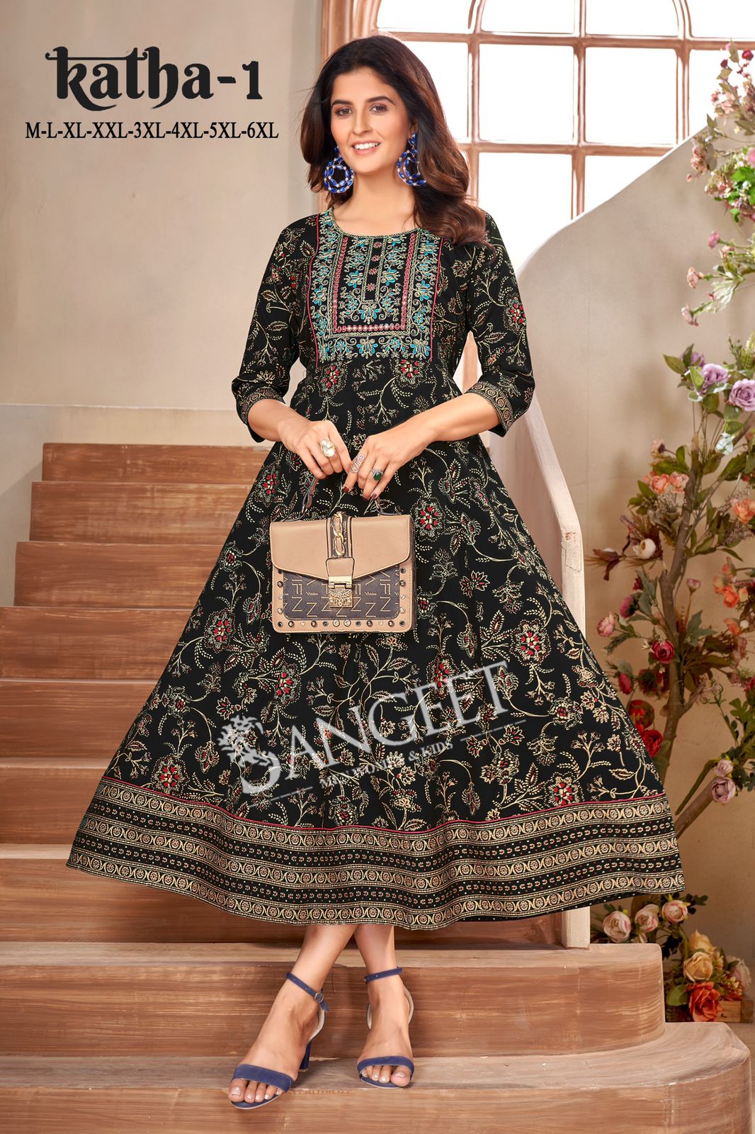 Katha 1 By Sangeet Embroidery Rayon Plus Size Long Kurtis Wholesale Price In Surat